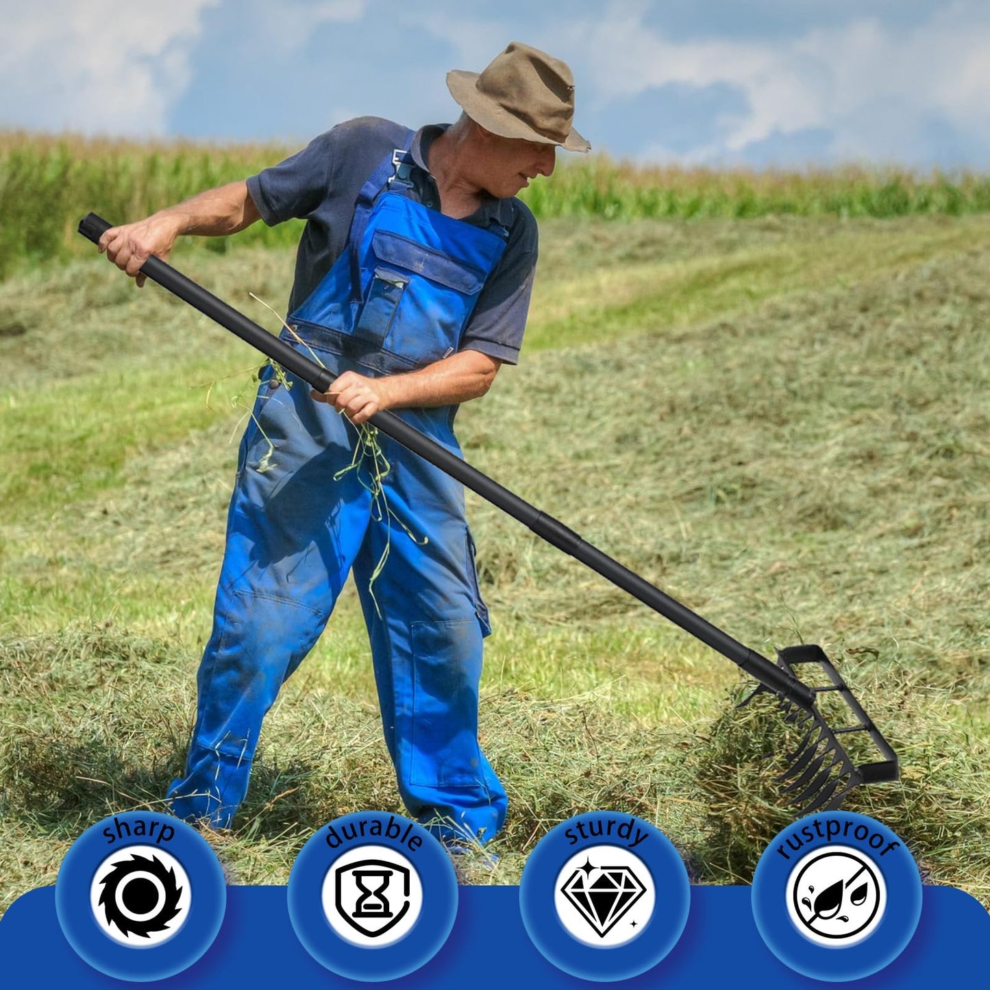 Garden Hoe Stirrup Hoe Weeding Tools, 2-in-1 Garden Hoe for Weeding with 76.8" Adjustable Handle, Heavy Duty Gardening Tools with 12 Tines for Weeding, Loosening, Digging and Cultivation