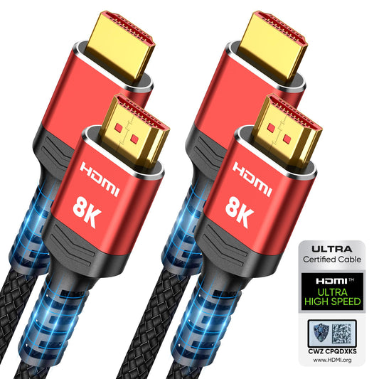 Highwings 8K 10K HDMI 2.1 Cable 6.6FT/2M 2-Pack, Certified Ultra High Speed HDMI Cable Braided Cord-4K@120Hz 8K@60Hz, DTS:X, HDCP 2.2 & 2.3, HDR 10 Compatible with Roku TV/HDTV/Blu-ray