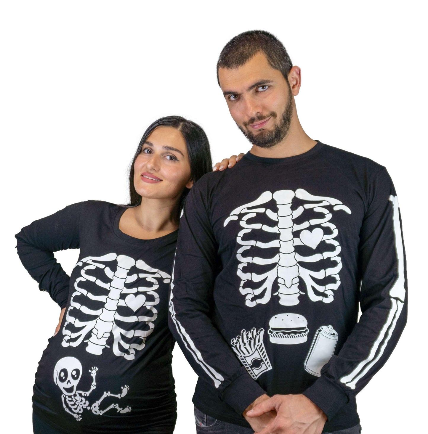 Maternity Skeleton Glow in The Dark Halloween Long Sleeve Shirt x-ray Baby Funny Glowing Pregnancy Shirt (Maternity Large)