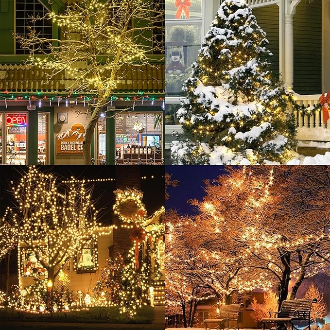 WATERGLIDE 1000 LED Christmas String Lights, 328 FT Green Wire LED Decorative Fairy Lights with Remote & 8 Modes, Waterproof for Outdoor Xmas Holiday Party Garden Wedding Home Decor, Warm White