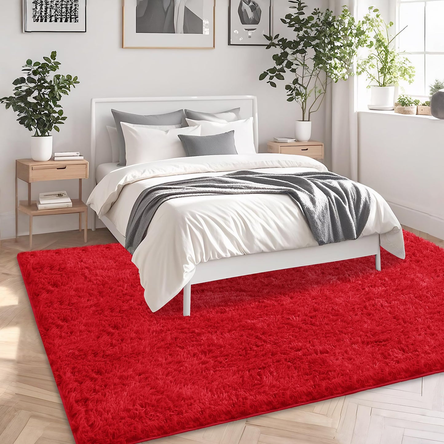Cerulume Red Shag Area Rug for Bedroom, 4x6 Fluffy Shaggy Rugs for Living Room Nursery, Ultra Soft Comfy, Modern Fuzzy Plush Carpet for Girls Kids Boys Teen Dorm Indoor Home Decor, Upgrade Non-Slip