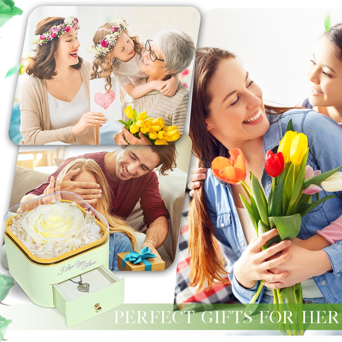 Beferr Valentines Day Gifts for Her Preserved Real Rose with Necklace Eternal Roses Forever Flowers for Delivery Prime Mothers Anniversary Birthday Gifts for Women Mom Grandma Wife Daughter Girlfriend