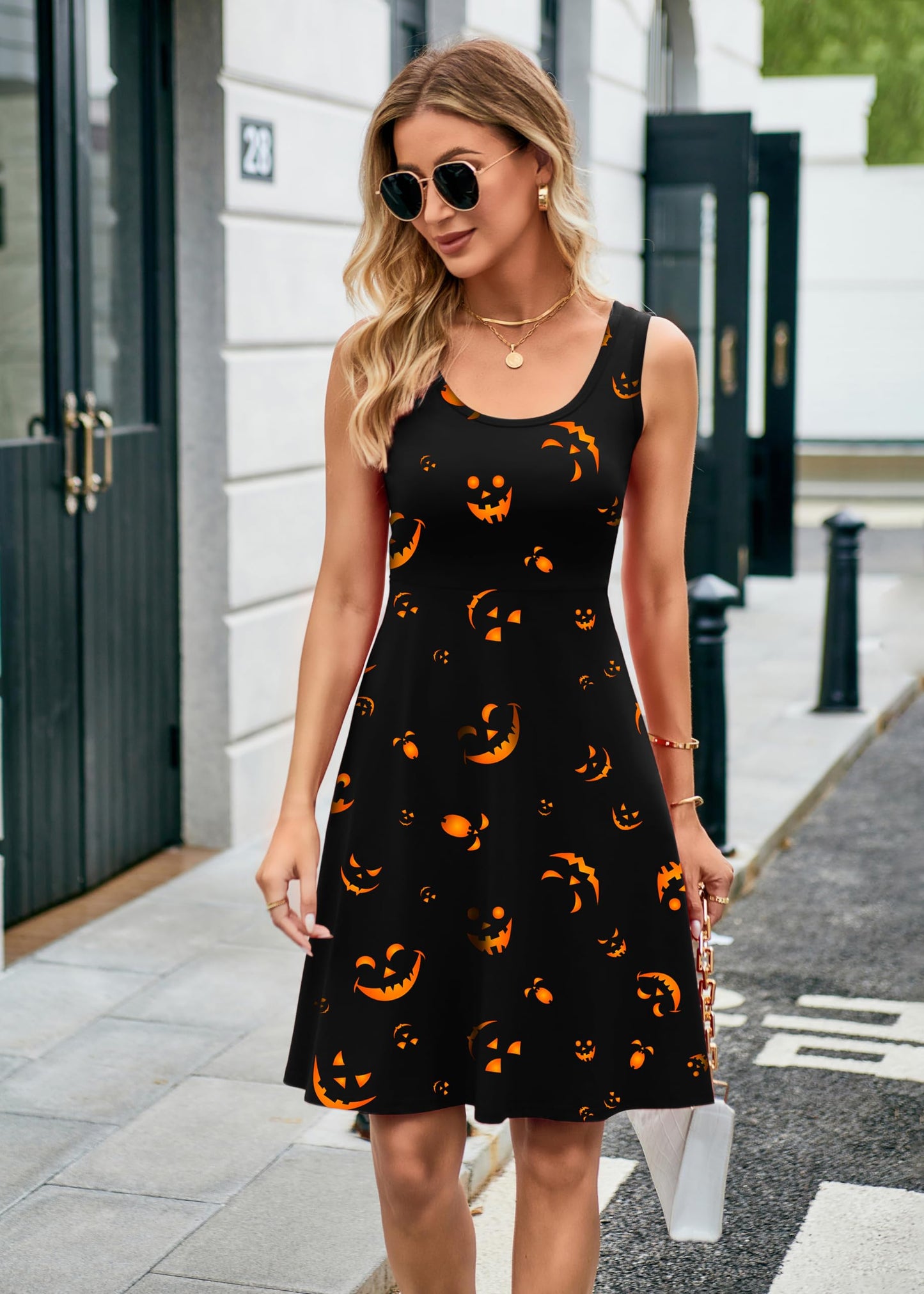 Herou Halloween Women's Sexy Sleeveless A-line Flared Midi Tank Dress Halloween-02 X-Large