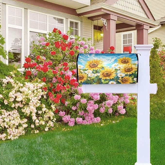 Mailbox Covers Sunflower Daisy Flower Art Magnetic Letter Post Box Cover Standard Size 21 x 18 Inch Garden Yard Home Decorative