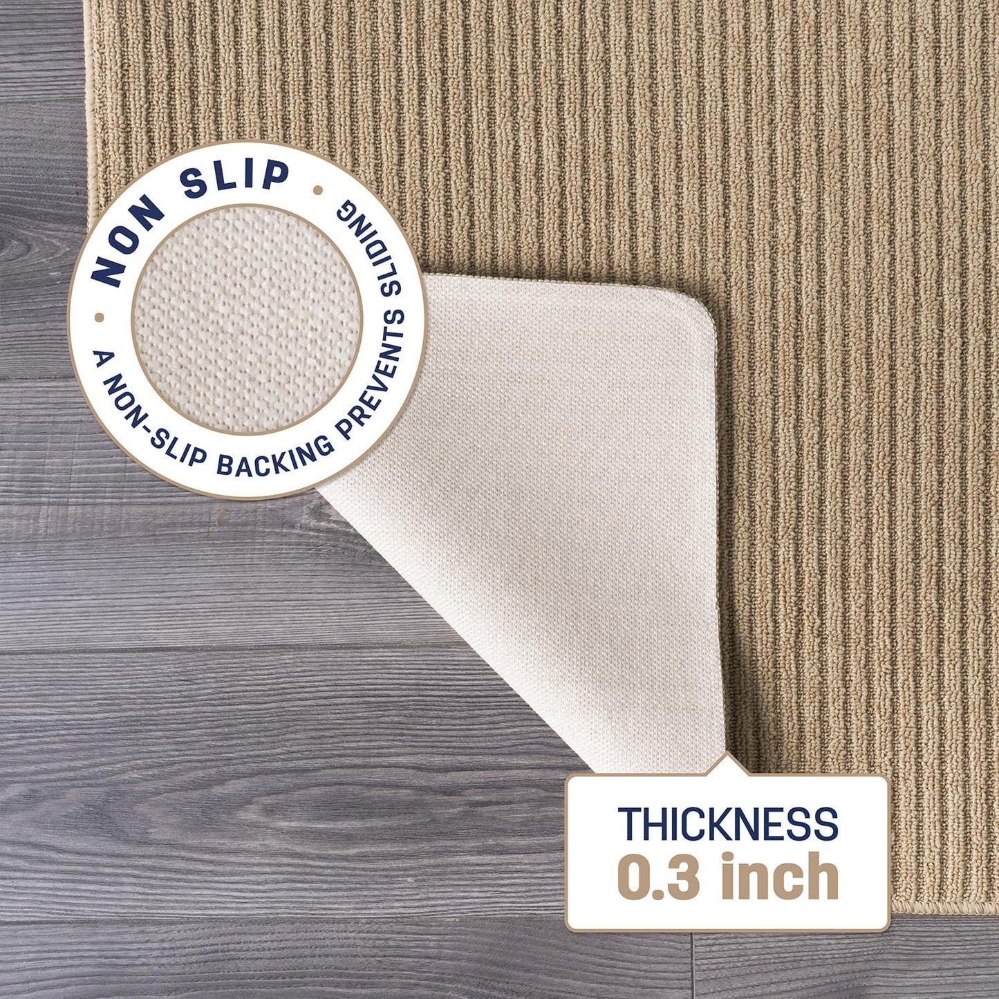 Beverly Rug Non-Slip Modern Rug 6x9 Solid Traditional Rubber Backing Machine Washable Soft Thin Indoor Area Rugs for Living Room Stain Resistant Non Shedding Casual Carpet (6 x 9 Beige)