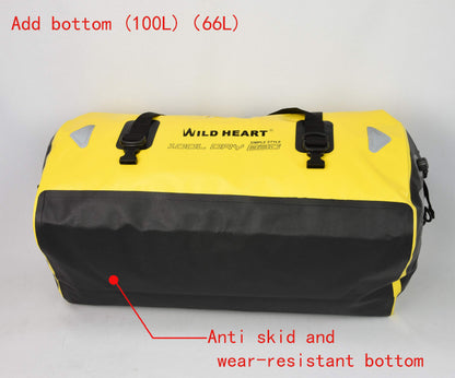 WILD HEART Waterproof Motorcycle Duffel Dry Bag PVC500D Double-bottom With Rope Straps and Inner Pocket 40L 66L 100L for Kayaking/Camping/Boating/Motorcycle/Hiking/Surfing (66L,Yellow)