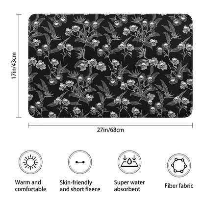 Twyt decor Skull Rose Goth Imitation Cashmere Bathroom Mat Rug- Rubber Non-Slip Super Absorbent Soft Thin Bathroom Rug for Tub Shower Sinks (17" W x 27" L)