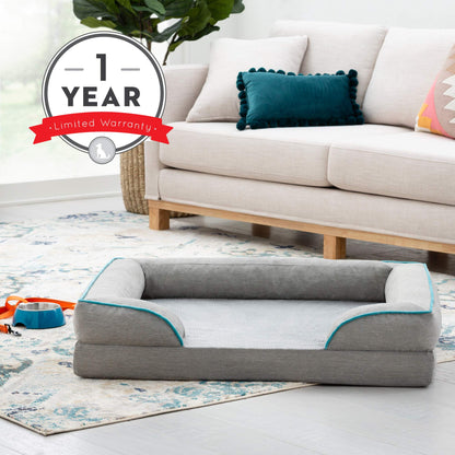 Brindle Orthopedic Memory Foam Pet Bed with Wrap Around Bolster - Plush Dog and Cat Bed - Removable Velvet Cover