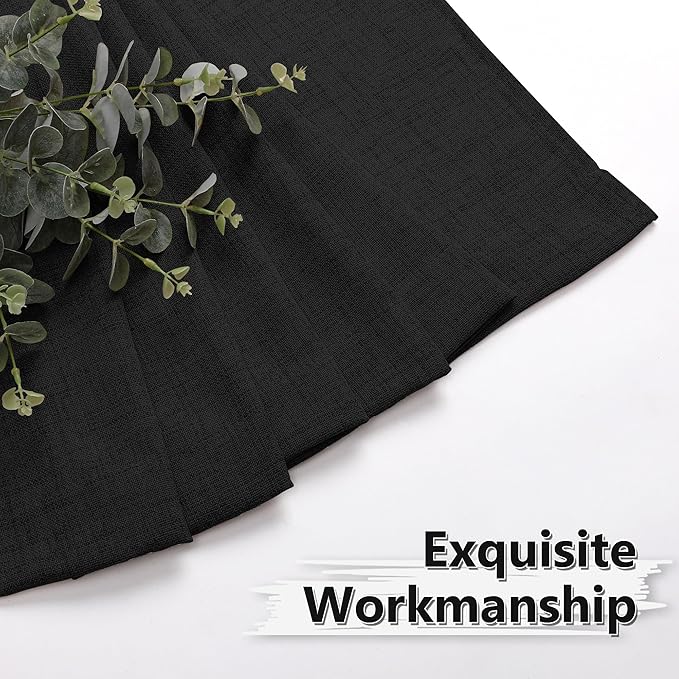 Tollpiz Short Linen Curtains Living Room Rod Pocket Semi Sheer Curtain Burlap Light Filtering Thick Linen Drapes for Bedroom, 54 x 54 inches Long, Black, Set of 2 Panels