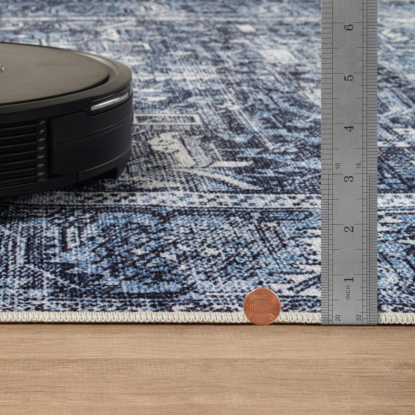 Bloom Rugs Washable Non-Slip 5' x 7' Rug - Blue Traditional Area Rug for Living Room, Bedroom, Dining Room, and Kitchen - Exact Size: 5' x 7'