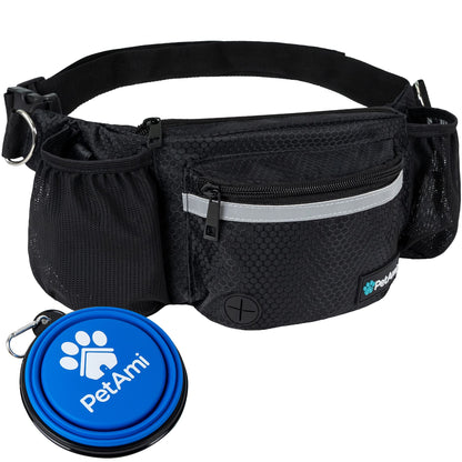PetAmi Dog Fanny Pack, Treat Pouch for Dog Walking, Training, Built in Poop Bag Dispenser, Water Bottle Holder, Collapsible Bowl, Pet Treat Waist Belt for Hiking, Running, Kibbles (Camo Black)