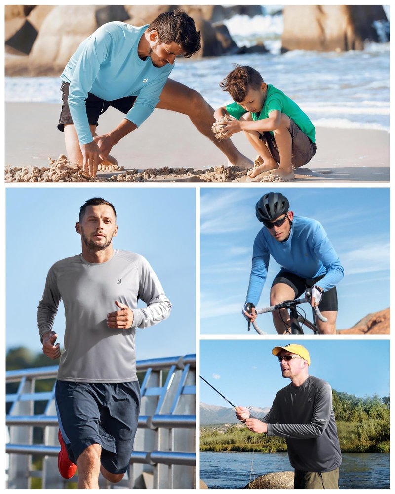 Roadbox Mens UPF 50+ Long Sleeve SPF Diving Rash Guard UV Sun Protection Shirts for Outdoor Fishing Hiking Swimming Running