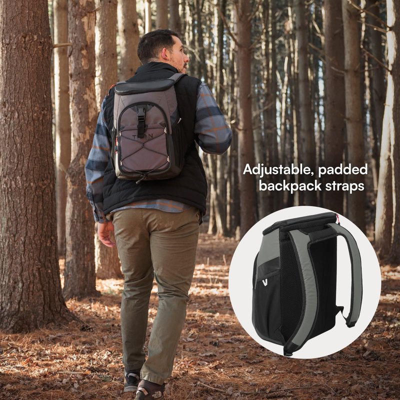 Titan by Arctic Zone Backpack Cooler, Insulated Soft Sided Bag with Leak Proof Lining and Padded Straps, for Lunch, Picnic, and Travel, 24 Can Capacity, Sharkskin Grey
