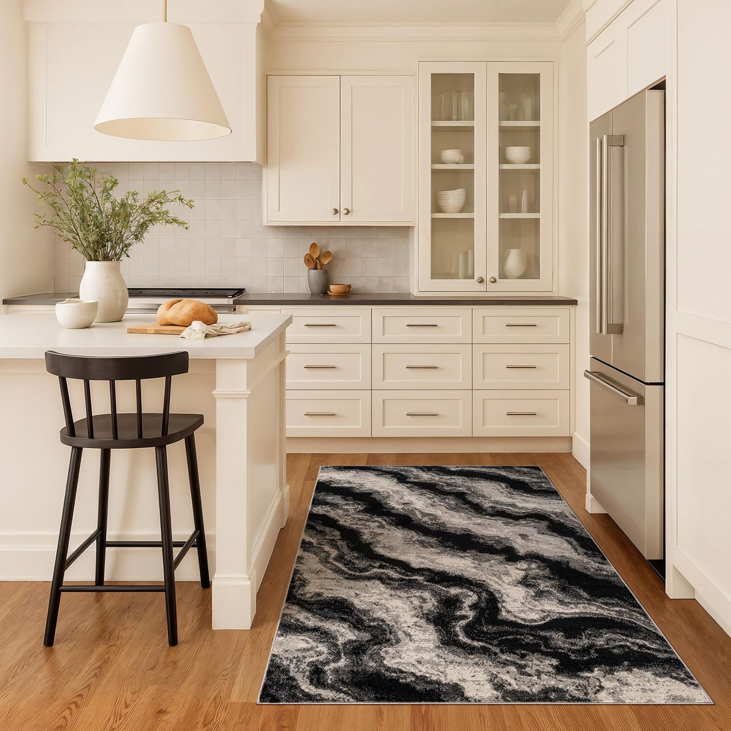 Rugshop Modern Contrast Indoor Area Rug for Entryway,Bedroom,Kitchen Rug Low Pile Rug with Jute Backing 4' x 6' Black