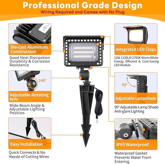 Gardenreet Outdoor LED Wall Wash Lights - 12W Low Voltage Landscape Flood Light, Hardwired 12V Aluminum Brown Waterproof Angle Adjustable Wide Beam for Garden Yard Tree Wall 10 Pack