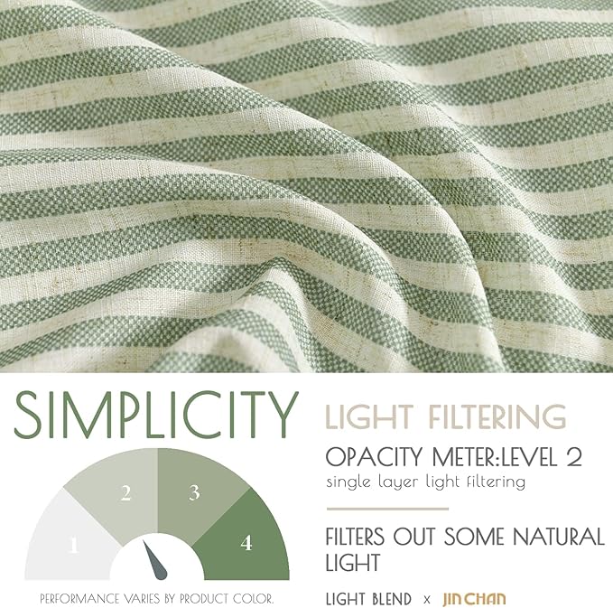 jinchan Tie Top Linen Kitchen Curtains 36 Inches Striped Tier Curtains Farmhouse Modern Cafe Style Small Window Treatments Airy Light Filtering Rod Pocket for Living Room Bathroom 2 Panels Sage Green