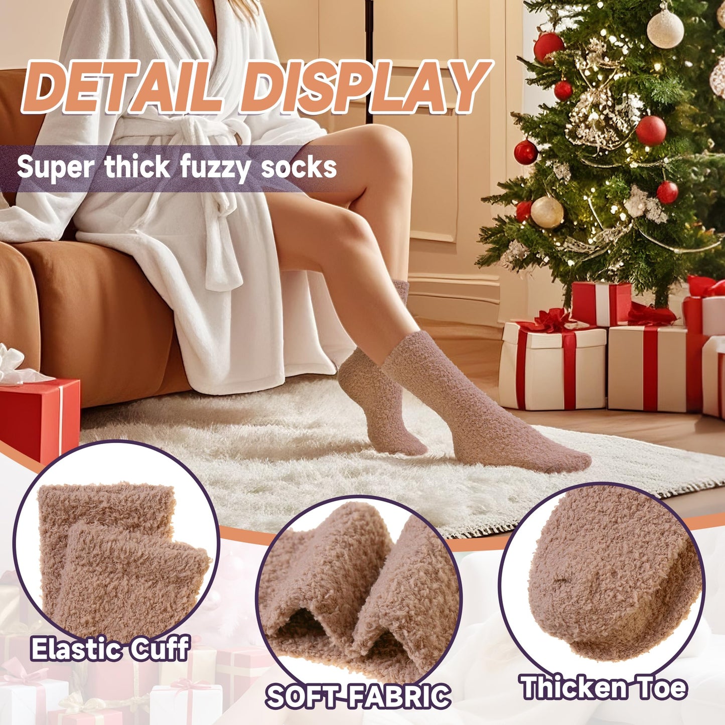 AMENLAN Women Fuzzy Slipper Socks Winter Microfiber Soft Cozy Plush Fluffy Socks Warm Comfy Thermal Home Sleeping Socks (Black/White/Grey/Khaki/Brown)