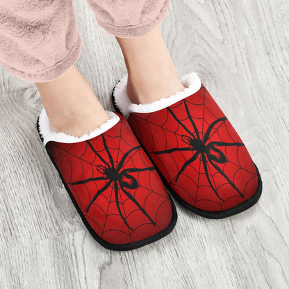 Glaphy Halloween Spider Web Red Black Slippers for Men, Memory Foam House Slippers, Non-Slip Indoor Outdoor Winter Bedroom Shoes, 9-12