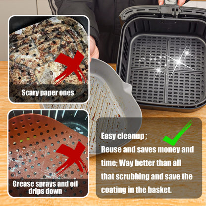 Golden Associate Silicone Liners Square for Air Fryer, 2 Pcs Non-stick Food-grade Reusable Basket Silicone Pot Baking Tray Airfryer Accessories, Top Size 8 inches, Bottom Size 7 inches