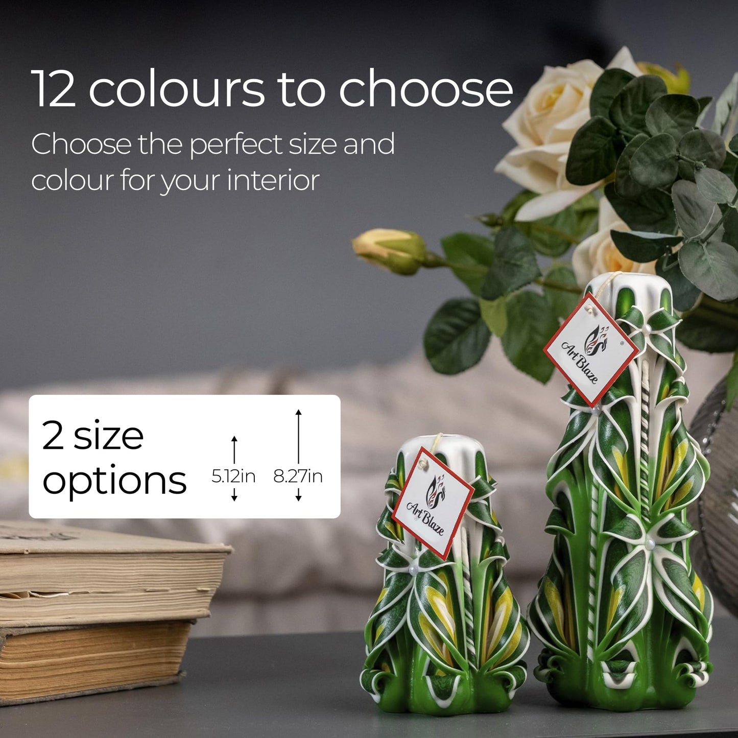 Carved Candles - Handmade Long Burning Decorative Luxury Candles - Unscented - Perfect for Home Decor, Birthdays, Romantic Occasions, Gifts for Women, Mother's Day Gift for Mom - Big Green