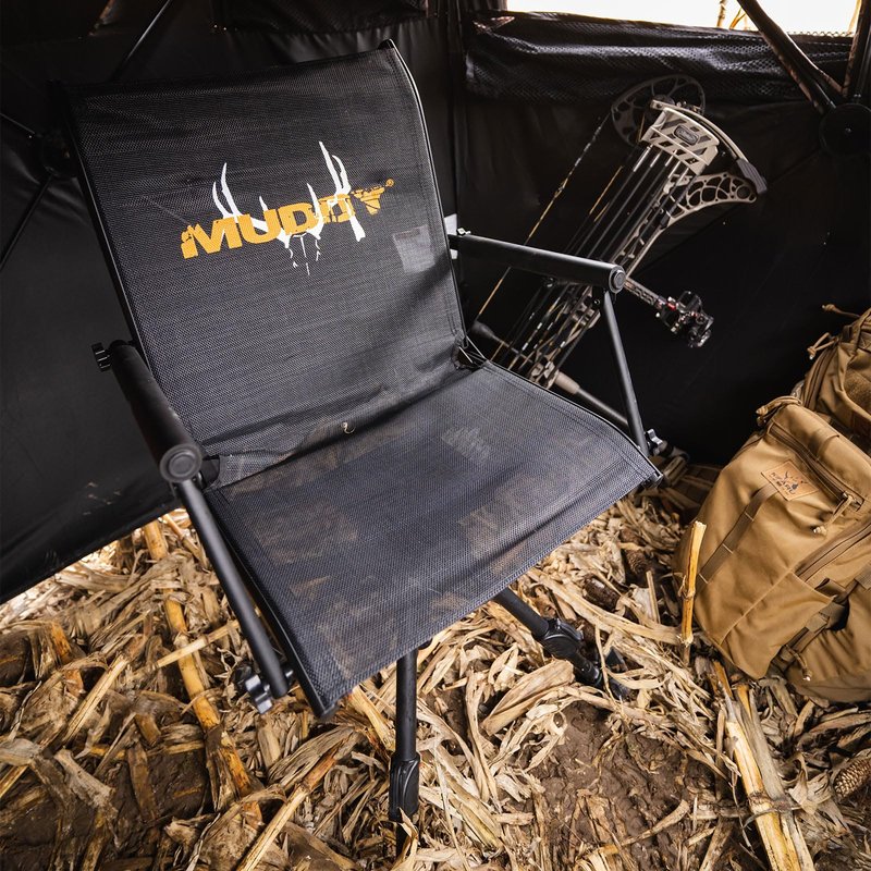 Muddy Swivel Ground Seat with Adjustable Legs - Durable Foldable Portable Hunting Outdoor 360 Degree Flex-Tek Seat with Integrated Armrests & Removable Carry Strap, 300 Lbs. Maximum Capacity