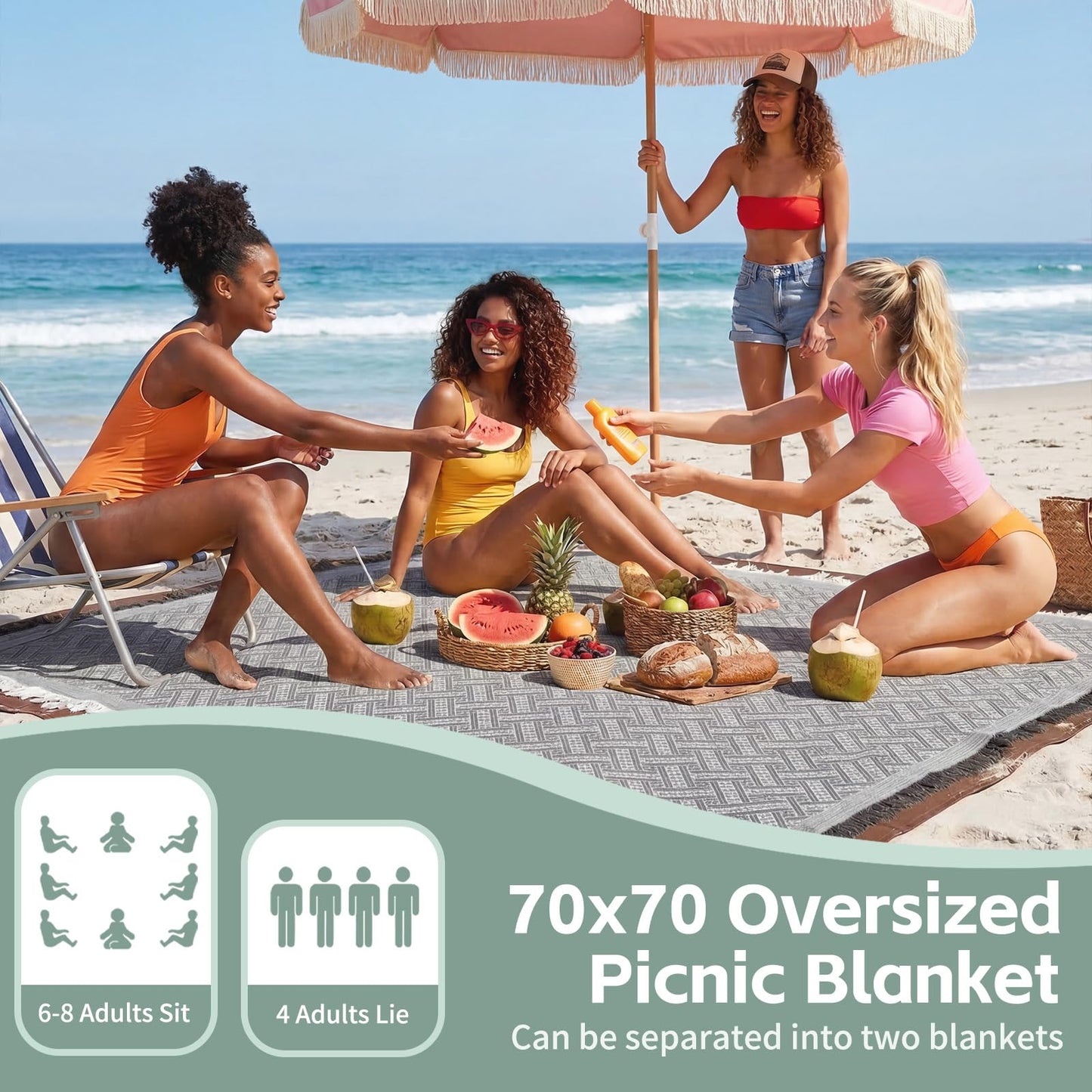 2 in 1 Extra Large Boho Beach Blanket Towel Picnic Rug Camp Mat Family Beach Trip Essentials Summer Vacation Must Have Travel Accessories Lake Day Necessities Stuff Thing Need Gear Gift Gadget 2026