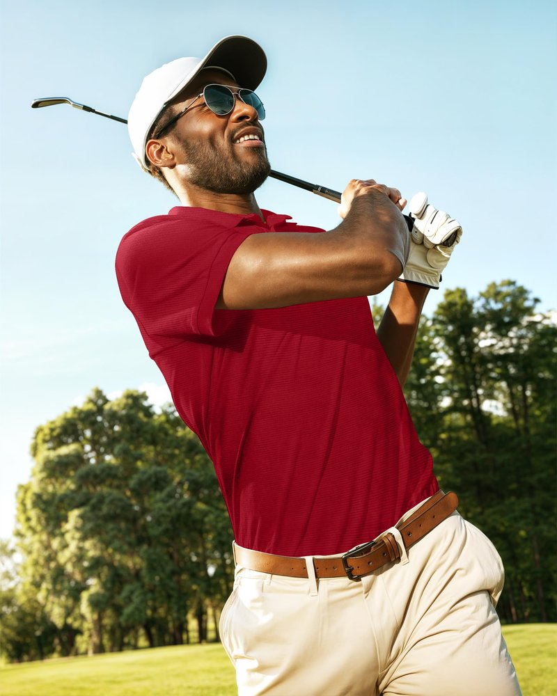 NY Threads Men's Golf Polo Shirt UPF 70+ Regular Fit Moisture Wicking Quick Dry Performance Short Sleeves Polo, Large, Red