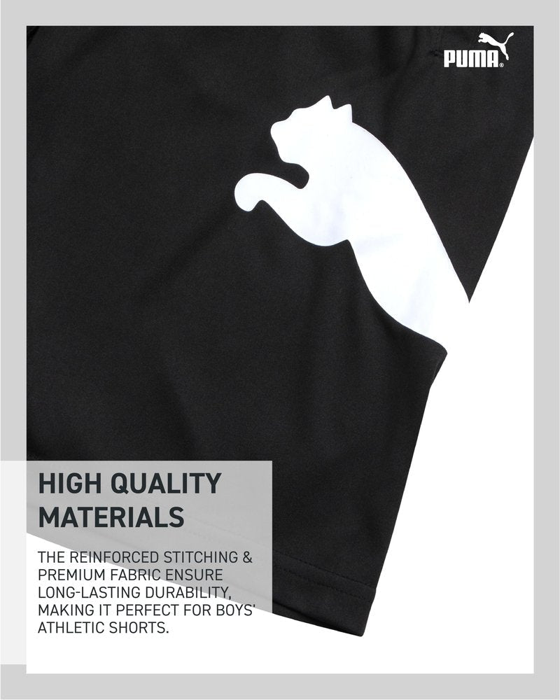 PUMA Boys Athletic Shorts - Quick Dry Breathable Interlock Performance Boys Basketball Shorts with Pockets (Sizes: 4-20), Size 14-16, Puma Black/White