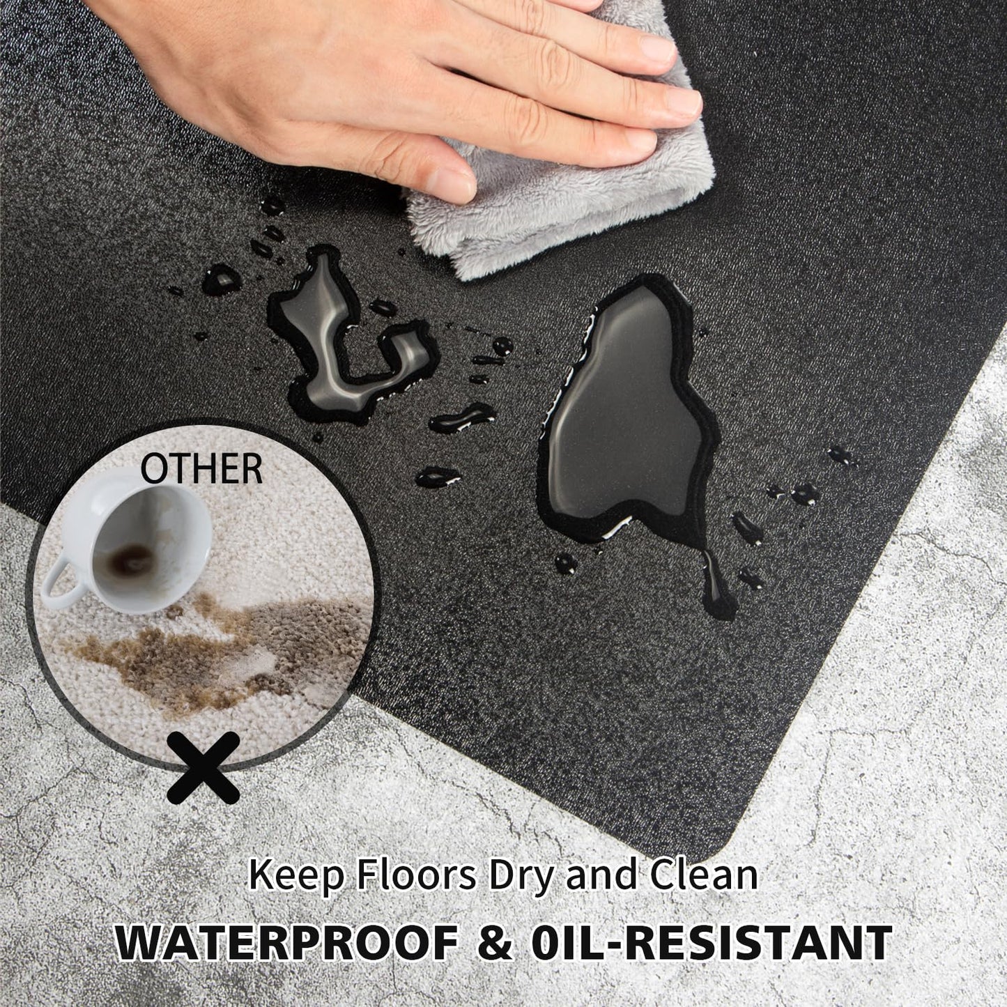 FURKIT Vinyl Floor Mat for Home, Black Waterproof Area Mat for Under Dining Room Table, Sturdy Plastic Rug Protector for Kitchen, Living Room, Yard, Garage (3'×5')