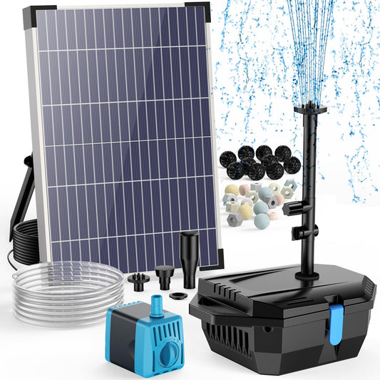 Antfraer Solar Pond Filter with Water Pump, 10W Solar Pond Pump with 6.6FT PVC Tubing/16.5FT Cord, Pond Filter Box for Outdoor Small Pond Waterfall Garden Bird Bath Water Clear
