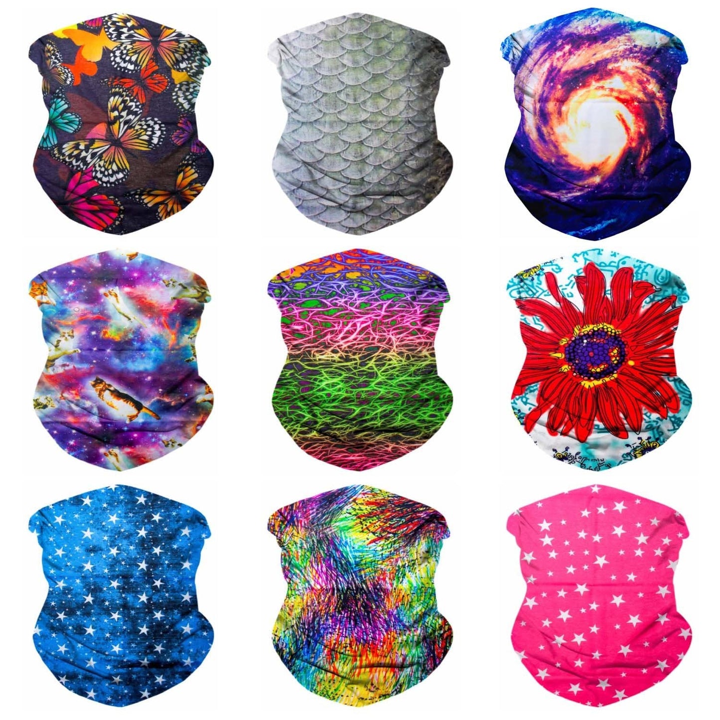 SoJourner Bags Neck Gaiter Face Mask Bandana (9 Pack) - Neck Gators Face Coverings for Men & Women I Rave Accessories for Halloween
