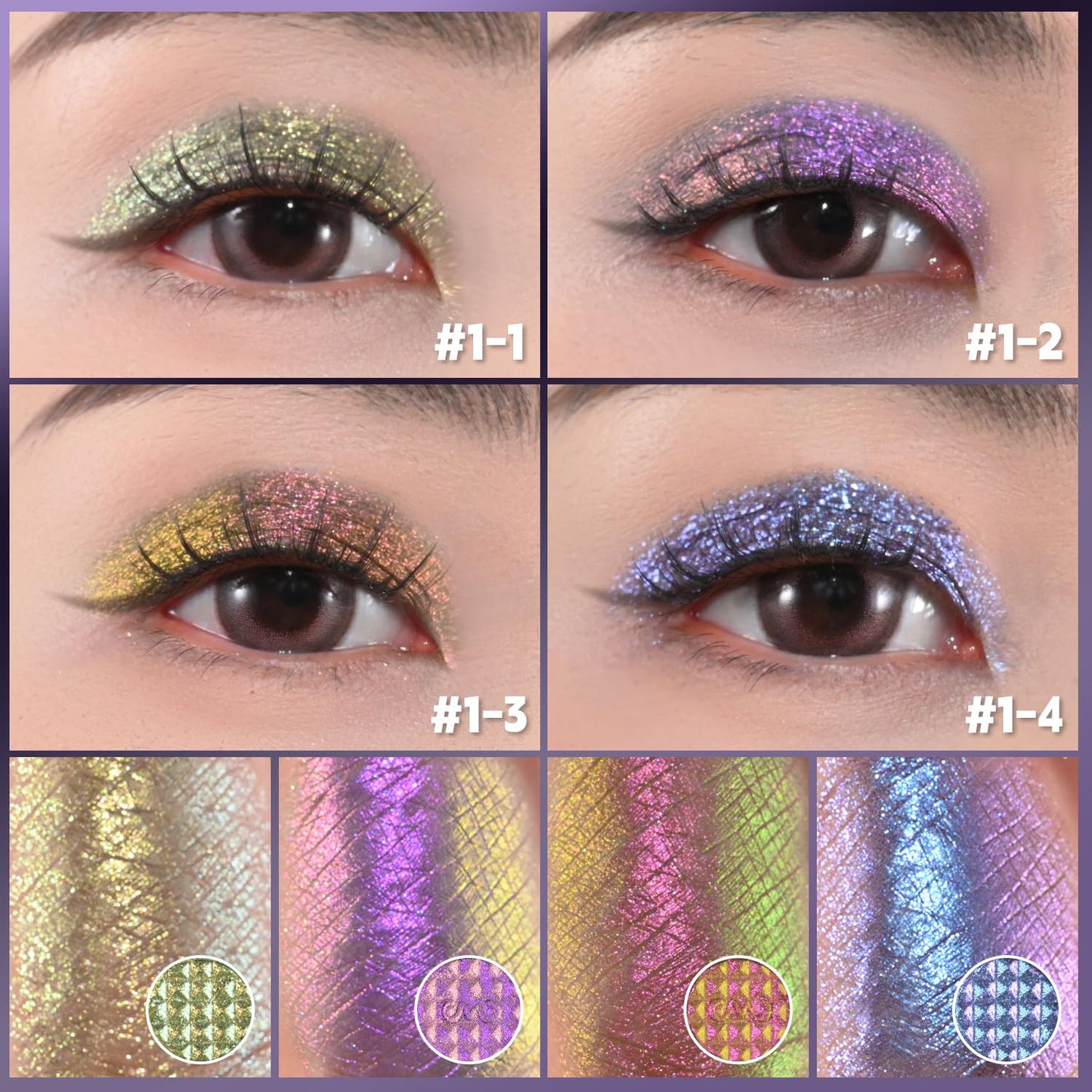 CHARMACY 4 Colors Chameleon Eyeshadow & Highlighter Palette - Shift-Infused Multichrome Pressed Pigments, Long-Lasting Velvet Finish, Vegan & Cruelty-Free Makeup Kit #01