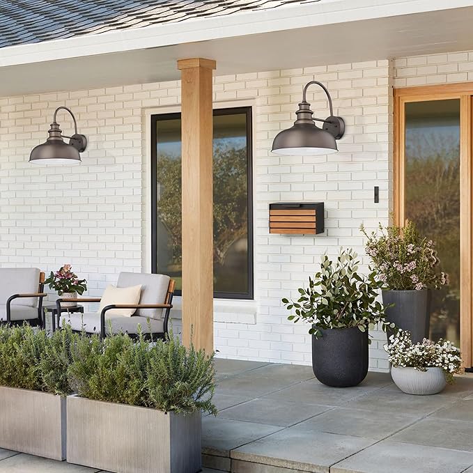 Bestshared 16 Inch Large Gooseneck Barn Light Farmhouse Wall Mount Light Fixture Exterior Sconce Lighting Outdoor Wall Lantern Light Vintage Farmhouse Barn Light for Porch,Garage(ORB+White, 16"-2pack)