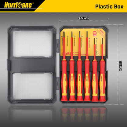 HURRICANE 1000V Precision Insulated Screwdriver Set, 6 Piece Insulated Electrician Screwdriver Set with Magnetic Tips for Electrical Repairs. Slotted(1.8mm, 2.0mm, 2.5mm, 3.0mm), Phillips(PH00, PH0)