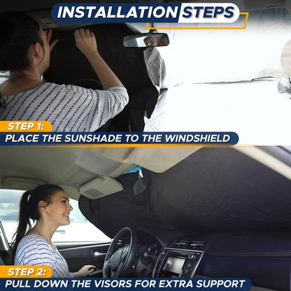 EcoNour Patented Design Car Windshield Sun Shade | Blocks 99% Heat & Keeps Interior Cool | Fits Cars, SUVs, Trucks | Automotive Sun Screen, Visor & Car Accessories for Summer | Medium (64x32 Inches)