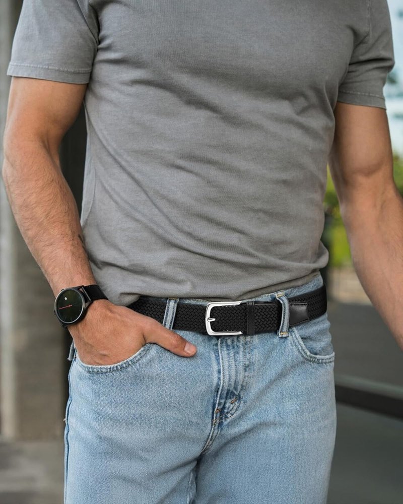 Braided Stretch Golf Belt for Men - Adjustable 1 3/8” Casual Belt for Pants, Shorts & Jeans