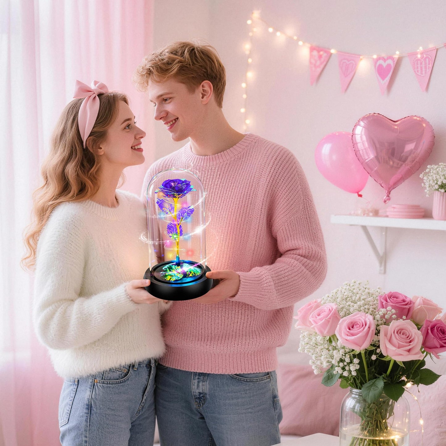 Childom Valentines Day Rose Gifts for Her,Birthday Gifts for Women Mom Mothers Day,Flowers for Delivery Prime,Rotating Purple Light Up Rose in A Glass Dome,Anniversary Valentines Rose Gift for Wife