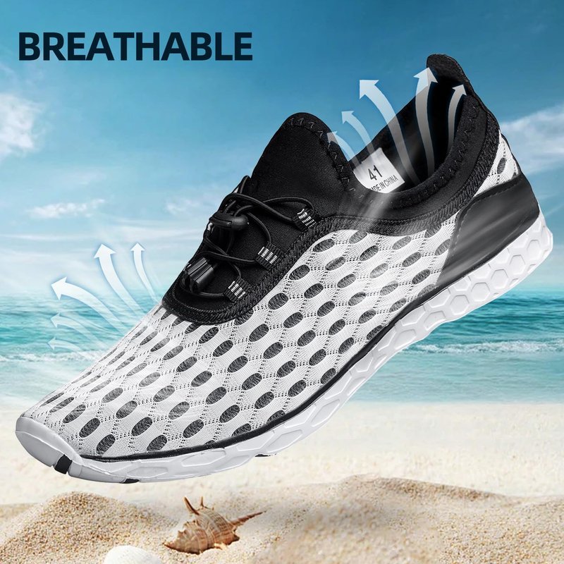 DOUSSPRT Men's Water Shoes Quick Drying Sports Aqua Shoes White Size 10