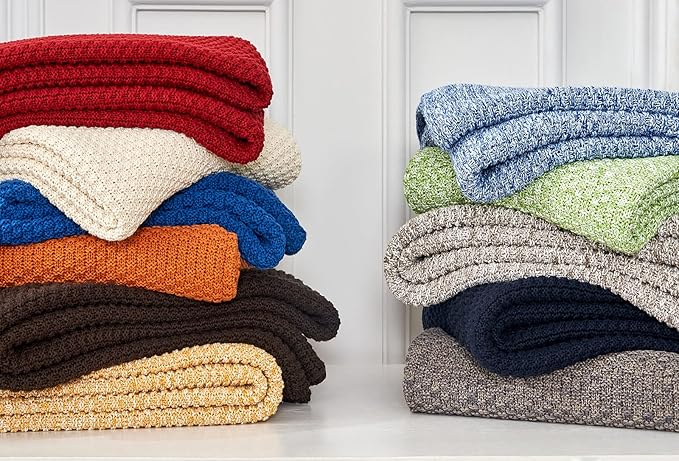Longhui bedding Burnt Orange Knitted Throw Blanket for Couch, Soft, Cozy Machine Washable 100% Cotton Sofa Knit Blankets, Heavy 4.0lb Weight, 60 x 80 Inches, Laundry Bag Included