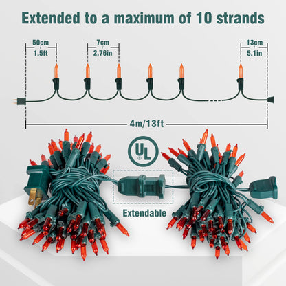 Hopolon Mini Orange Halloween Lights, 2PACk 50 Incandescent Christmas String Lights, 13FT 120V UL Certified Xmas Tree Lights for Christmas, Patio, Holiday, Party, Home, Indoor Outdoor Decor, Orange