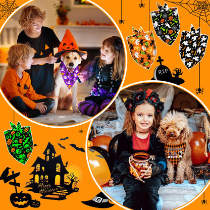 30 Pcs Halloween Dog Bandanas Bulk Adjustable Dog Scarves Bibs Pumpkin Bat Ghost Puppy Bandanas Pet Neckerchief Washable Holiday Halloween Bandanas for Small Medium Large Dog Pet Grooming Accessories