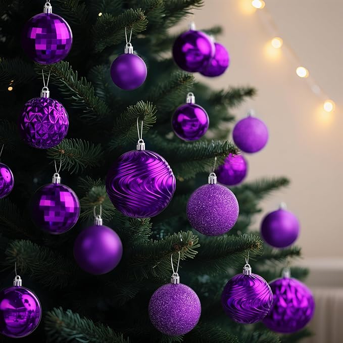 Annecy Christmas Tree Ornaments - 36 PCS Shatterproof Christmas Ball Ornaments Set for Holiday, Wreath & Party Decorations (Multi-Size, Purple)