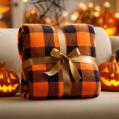 BEDELITE Halloween Blanket for Decor & Gift, Orange and Black Buffalo Plaid Throw Blanket for Couch, Soft & Warm Fleece Throw for Women Men, 50"x60"