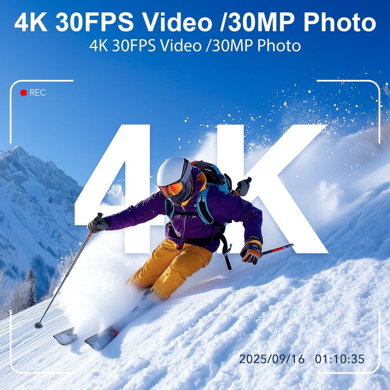 Hiicam Action Camera 4K 30FPS Waterproof Camera Underwater 131FT with EIS WiFi App Remote Control 64GB Card 170° Wide Angle Sports Helmet Bike Video Black