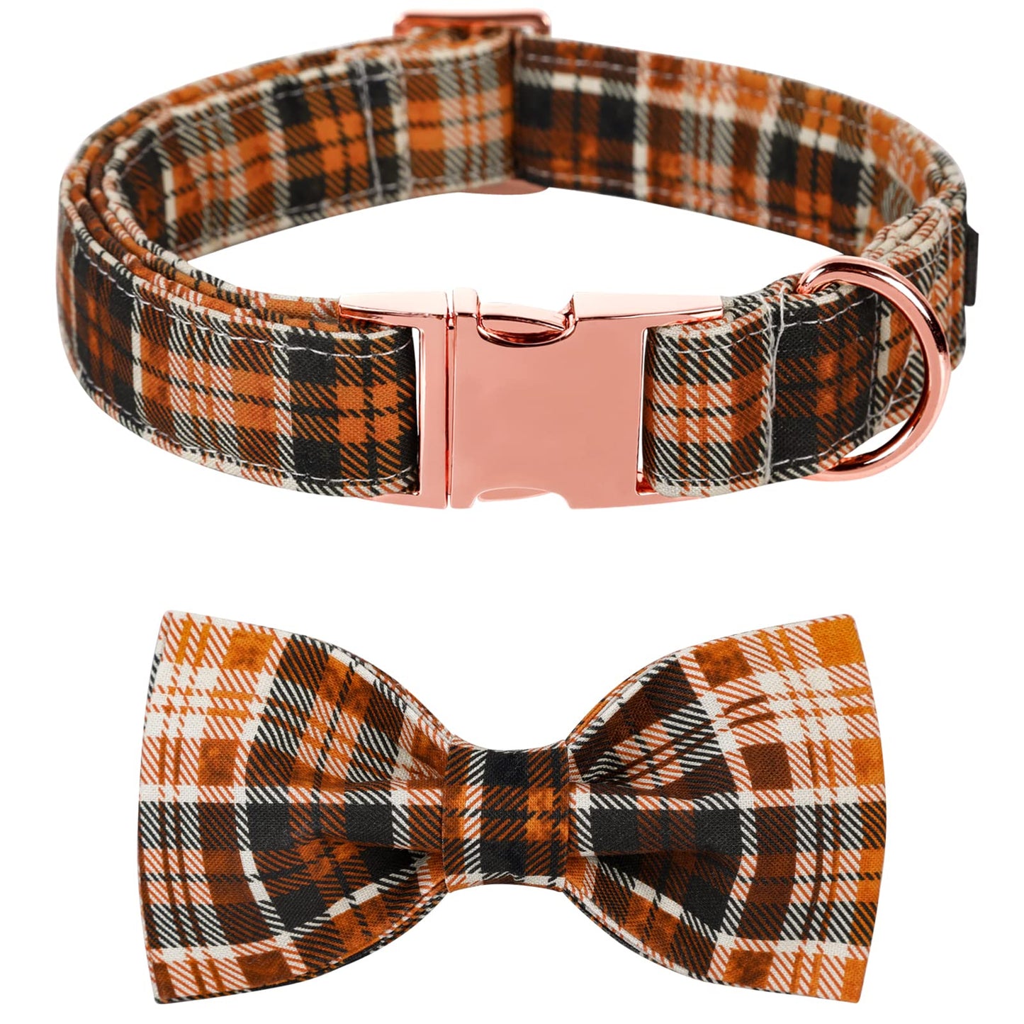 Lionet Paws Halloween Dog Collar with Bowtie - Cute Cotton Adjustable Fall Bowtie Dog Collar with Metal Buckle for Small Medium Large Dog Girl Boy Gift, S, Neck 10-16in