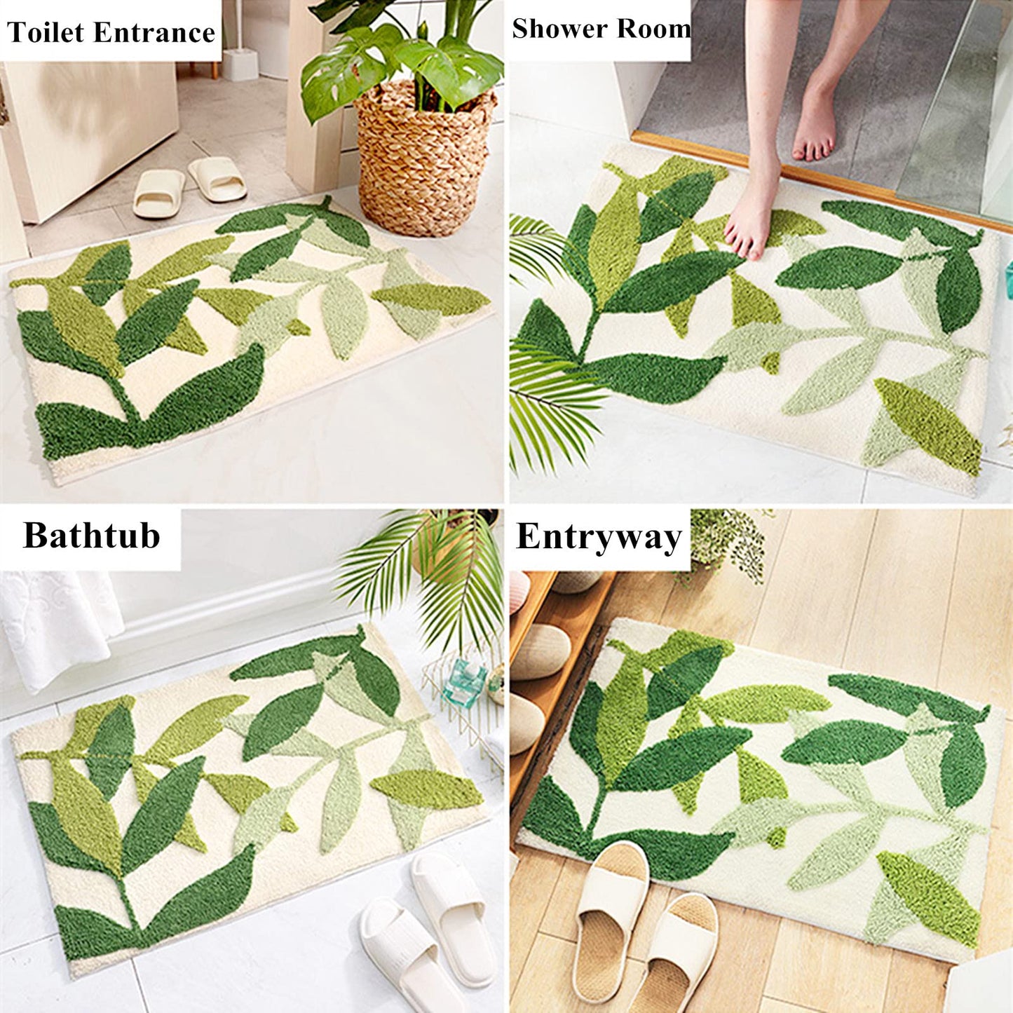 UKELER Non Slip Bath Rug for Kids Cute Leaf Shape Bathroom Decor Absorbent Shaggy Bath Mat Washable Non Skid Doormats for Kids Bedroom 43''x17.7''