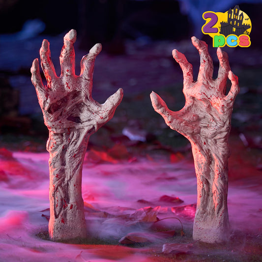 JOYIN Bloodstain Zombie Arm Stake Groundbreaker Halloween Outdoor Decoration Realistic Looking Fake Arm Hands Yard Stakes for Halloween Haunted House Yard Decoration