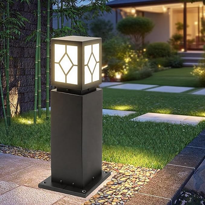 Landscape Path Lights 24" IP65 Waterproof Bollard Lights, Heavy Duty Steel Stable Widened Base E27 Lamp Holder, Modern Outdoor Path Lights Bollard for Lawn, Patio, Courtyard, Driveway, Lozenge 1pack