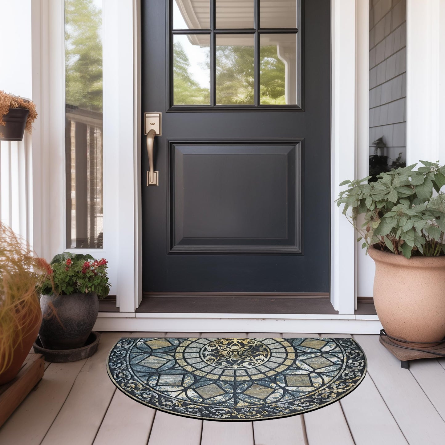 CHICHIC Entrance Door Mat Large 18 x 30 Inch Entry Way Doormat Front Door Rugs Outdoors Heavy Duty Welcome Mat Non Slip Rubber Back Low Profile for Garage, Patio, High Traffic Area, Blue
