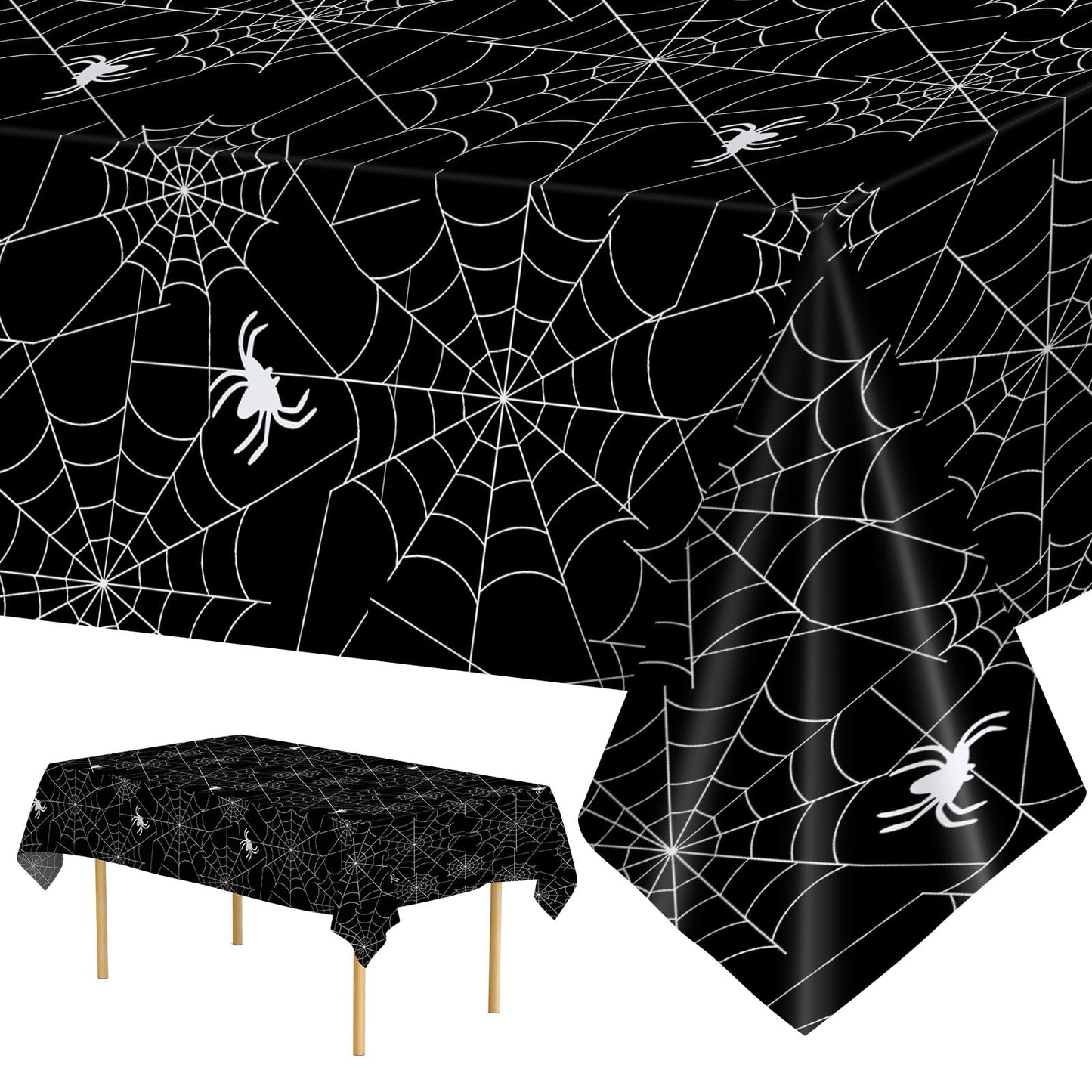 2 Pcs Halloween Tablecloth - Plastic Halloweens Spider Webs Table Cloth, Black Disposable Rectangle Spiderweb Table Cover for Halloween Party Decorations Supplies Favors Tables Decor, 108 x 54 Inch